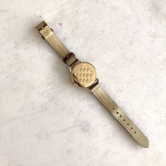 Swarovski Aila day watch, Swiss made, brown leather strap, crystals, gold tone - Picture 7 of 7